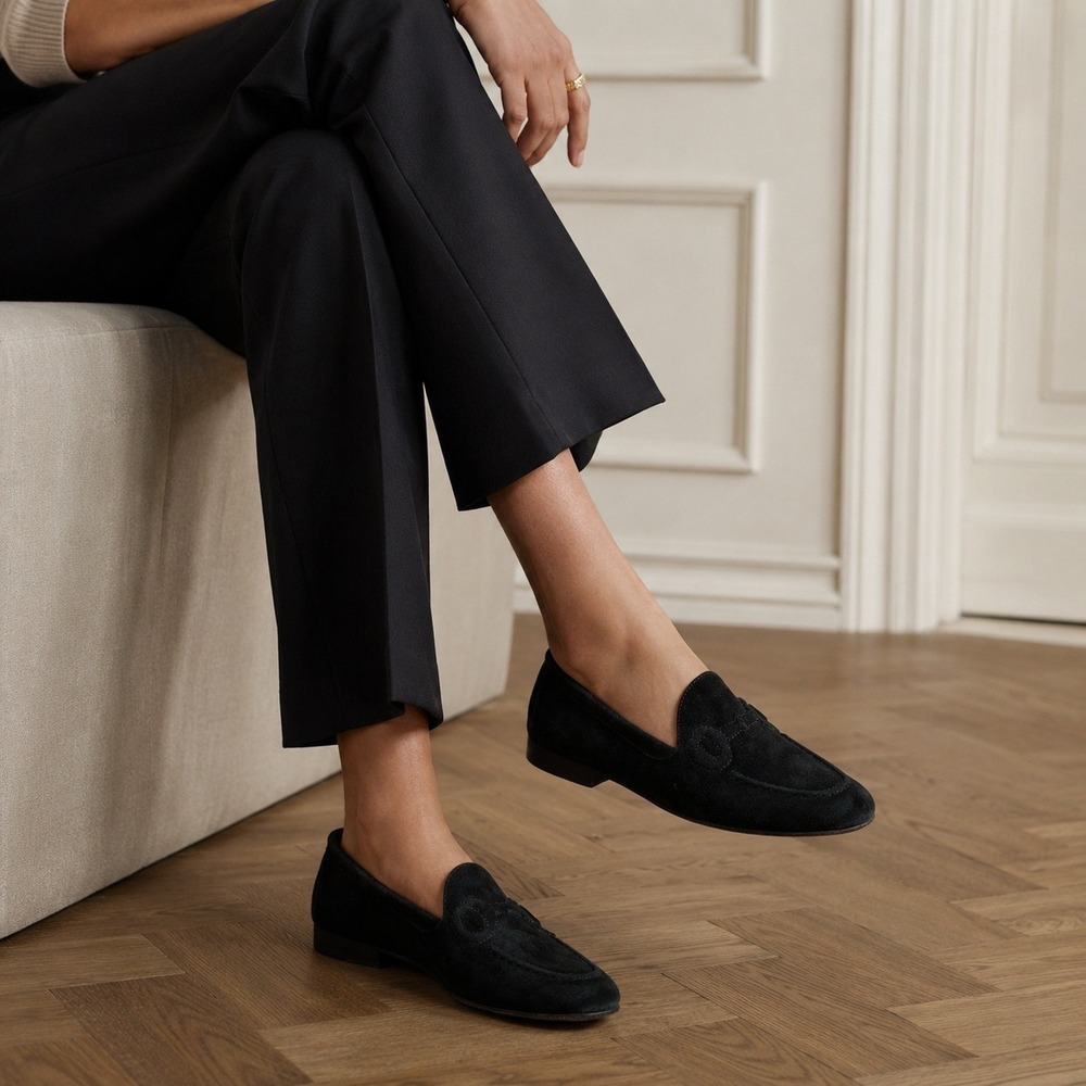 Gucci Embroidered Horsebit Loafers Black Suede Italy Women's 6.5B Designer Flats - Picture 1 of 10